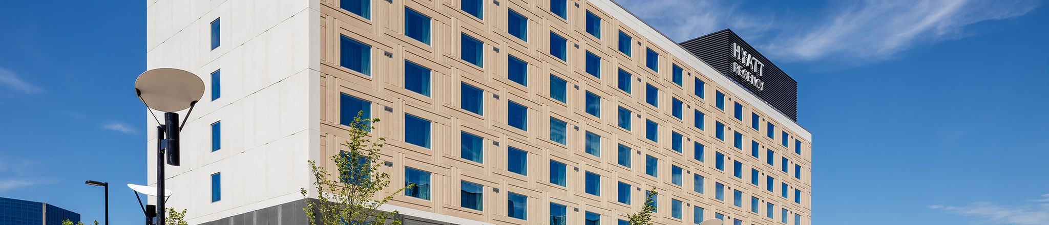 Wide view of Hyatt Regency Hotel at Bloomington Central Station.
