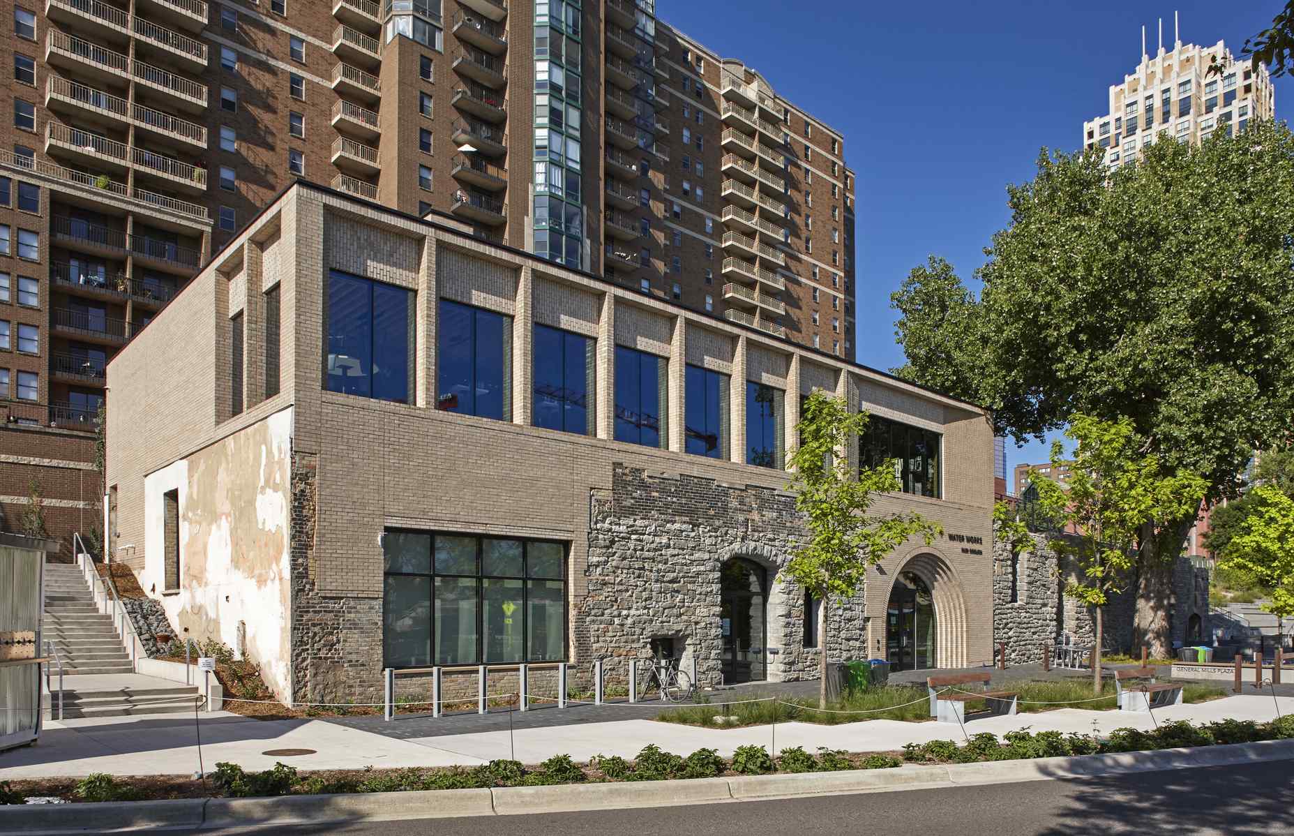 water work at mill ruins park using precast architectural facades