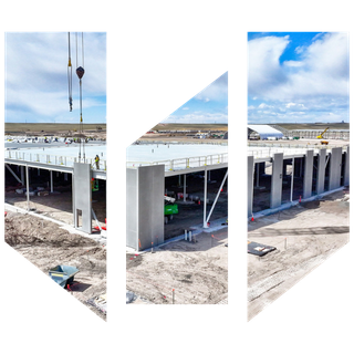 aerial view of a data center under construction using prefabricated wall panels