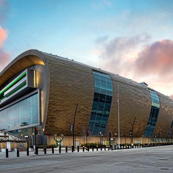 Fiserv Exterior at Sunset Hero