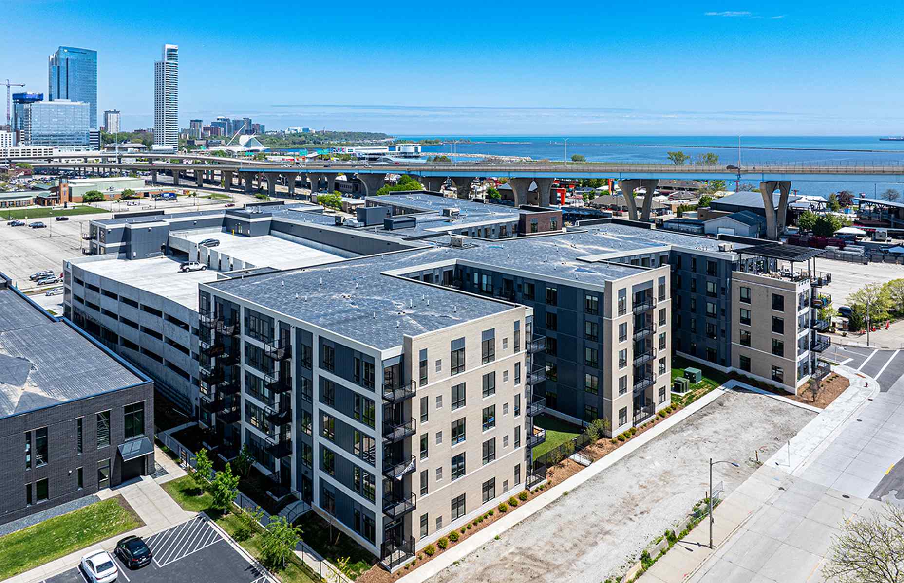 kaeding parking aerial with lake view