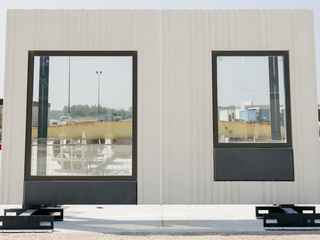 infinite facade mockup panel with random ribbing and two tones