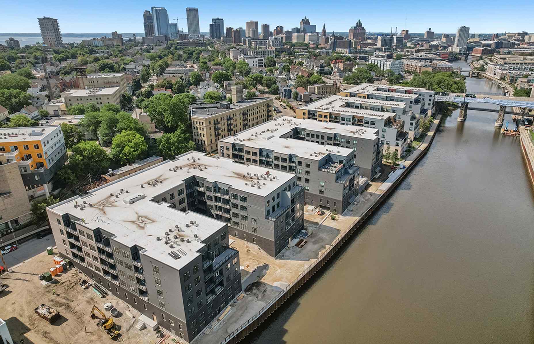 aerial view of all 4 apartments on the river