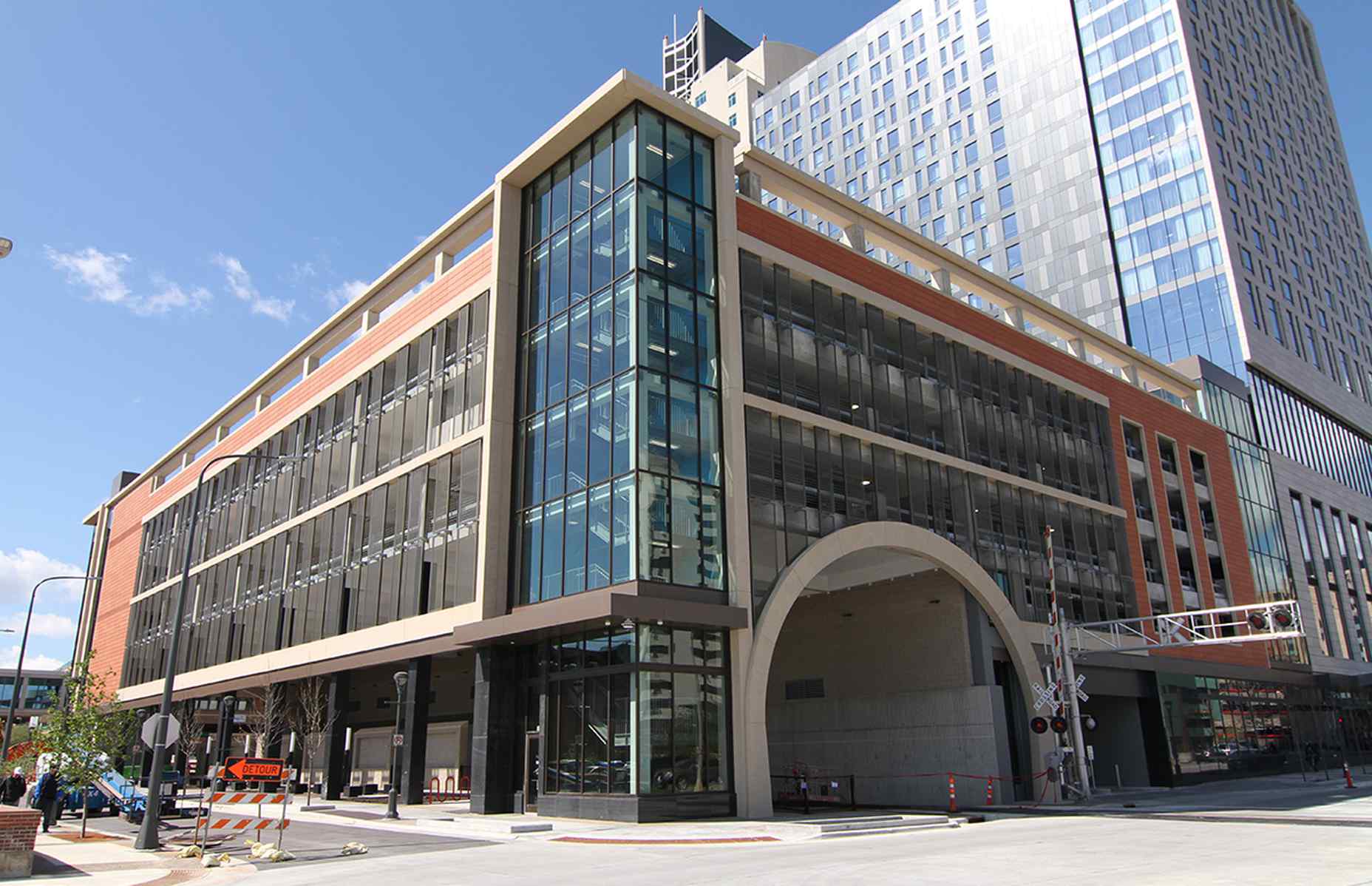 exterior of rochester parking garage with terracotta tile finish