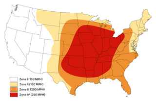 graphic showing wind speed zones across the United States