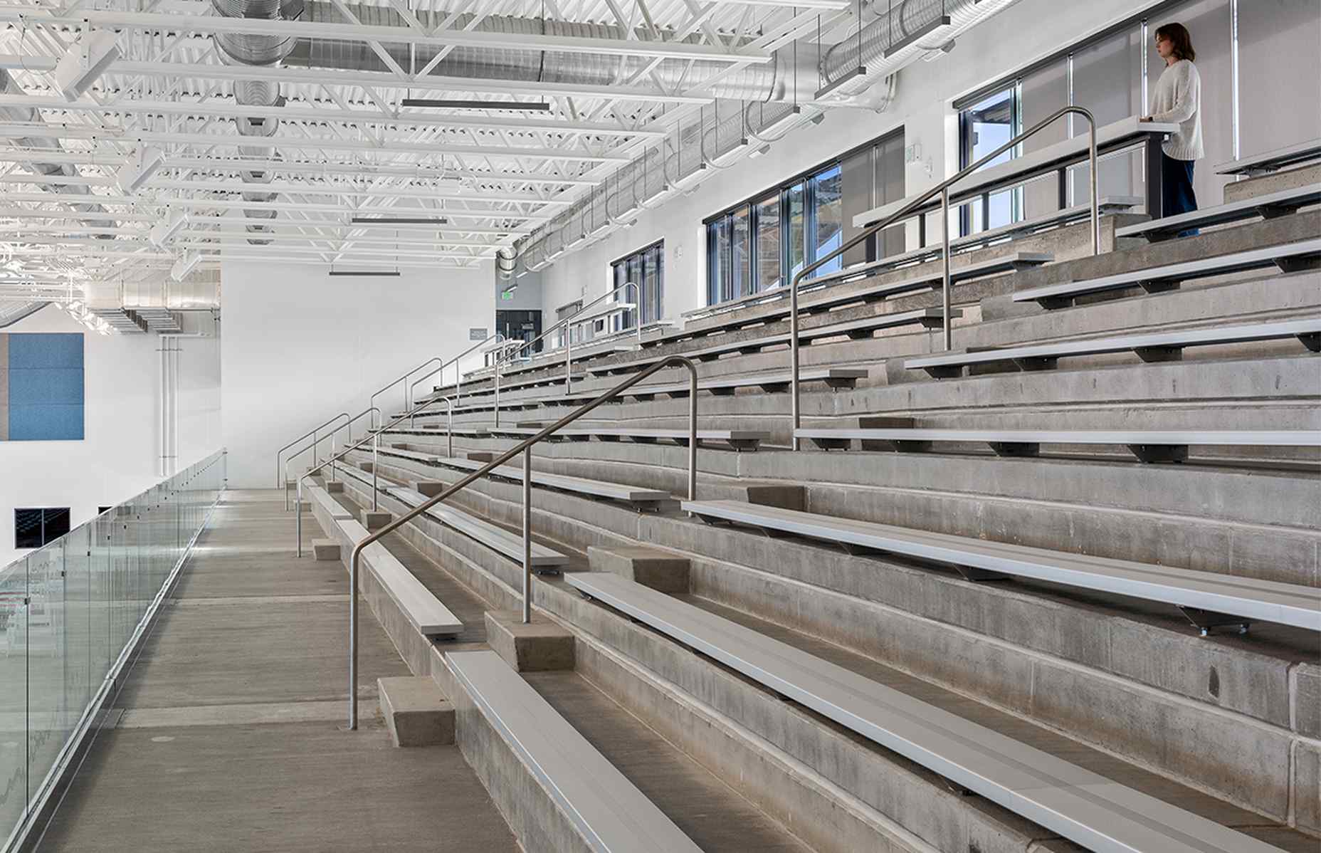 closeup of bleachers in natatorium