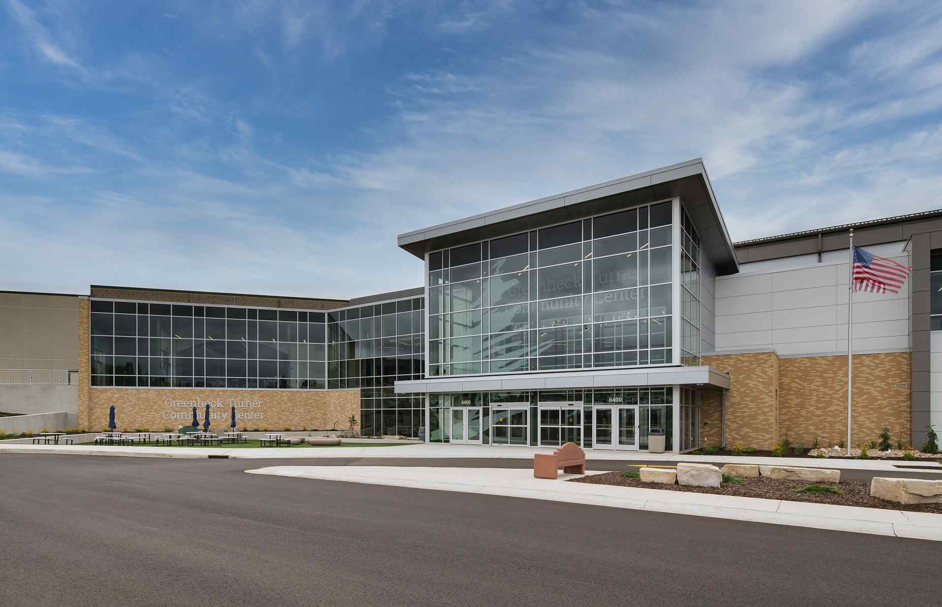 exterior entrance of greenheck turner community center