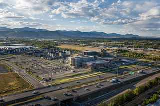 aerial distance view of hospital campus