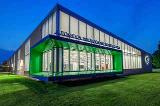 exterior corner of MPTC AIR Center at night