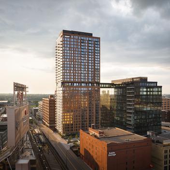 north loop green aerial with sky behind