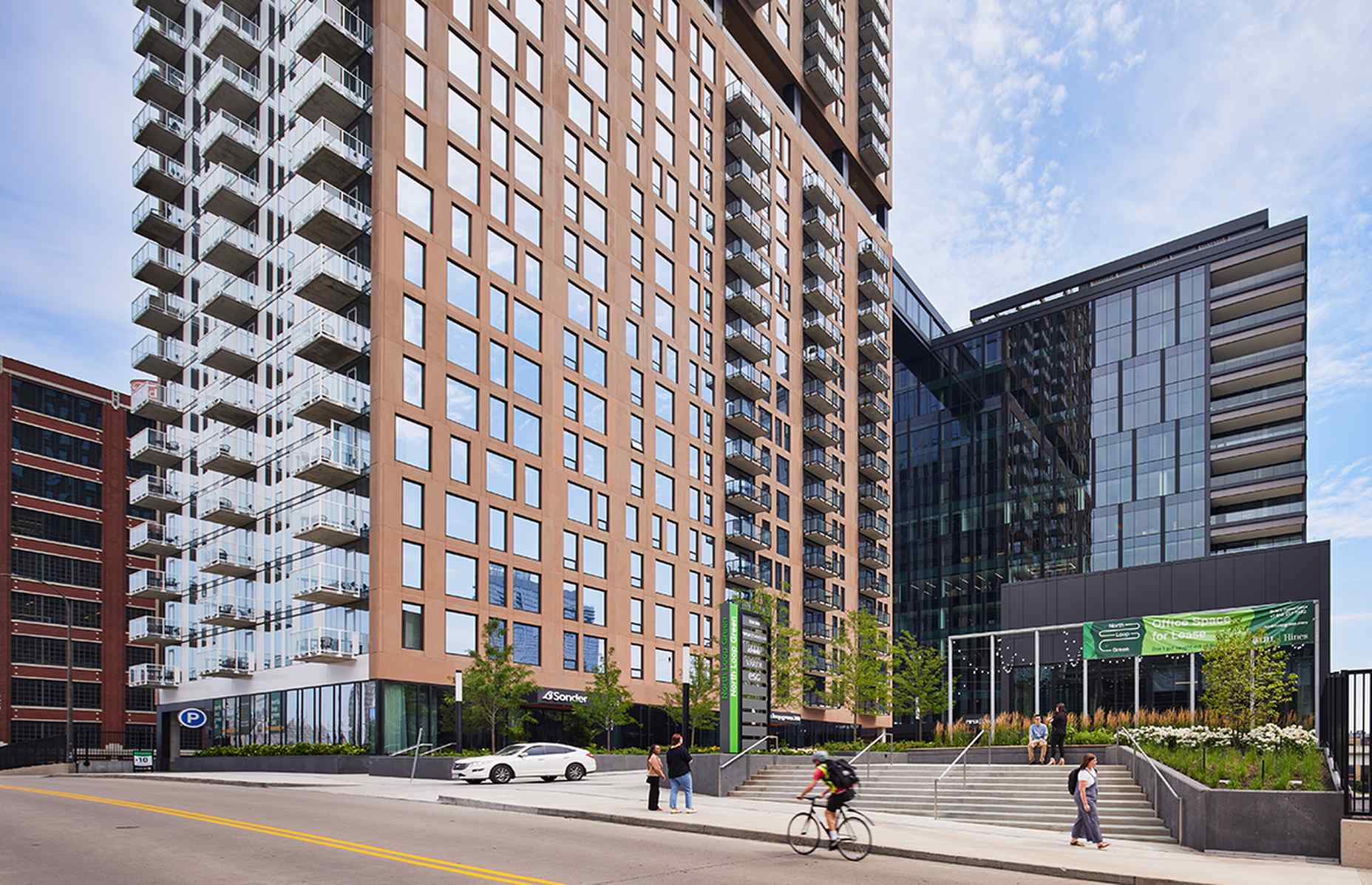 exterior of north loop green from street using precast architectural facades