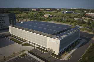 aerial view of parking garage exterior angled