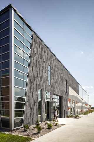 closeup of the architectural insulated wall panels on the CTE addition of Valley Southwoods Freshman High School