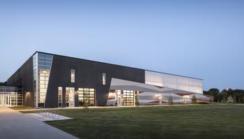 exterior of valley southwoods freshman high school CTE addition at night